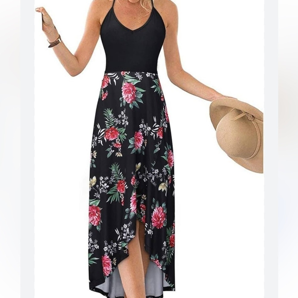 Kilig Splicing Floral Print Sundress Midi Dress